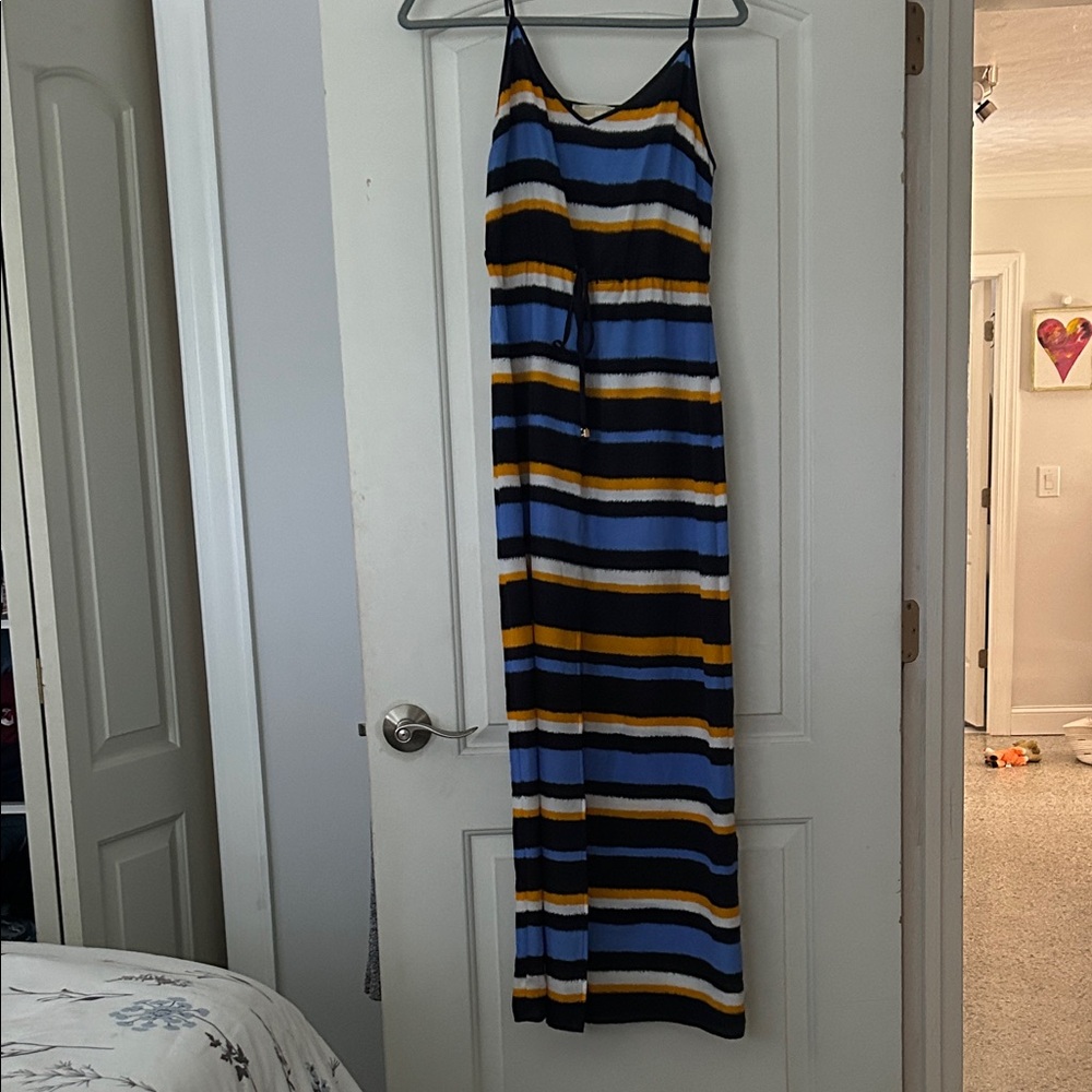 Michael Kors Striped Maxi Dress - Blue, Black, Yellow, White